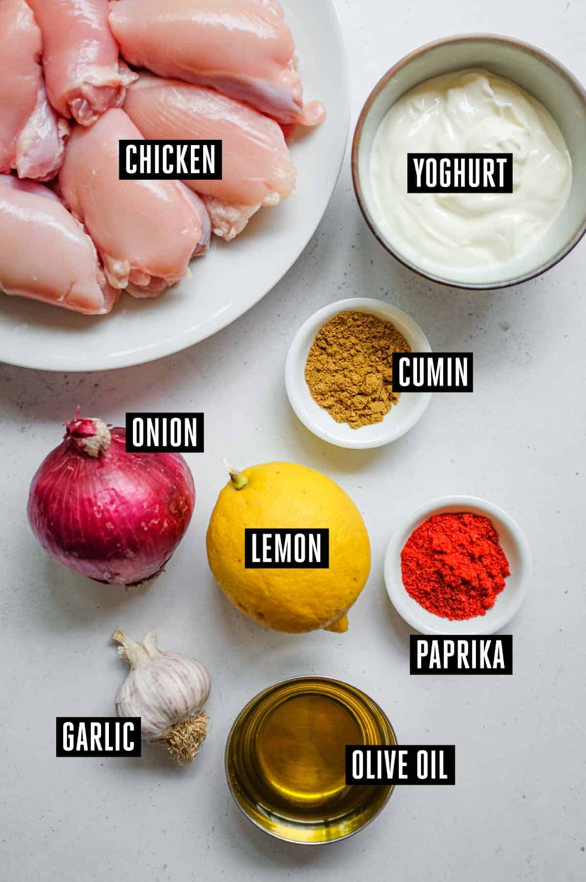 Turkish Chicken Marinade with Yogurt, Lemon & Spices | cookeatworld.com The ingredients for a Turkish chicken marinade: Yoghurt, onion, lemon, oil, paprika, garlic and cumin.