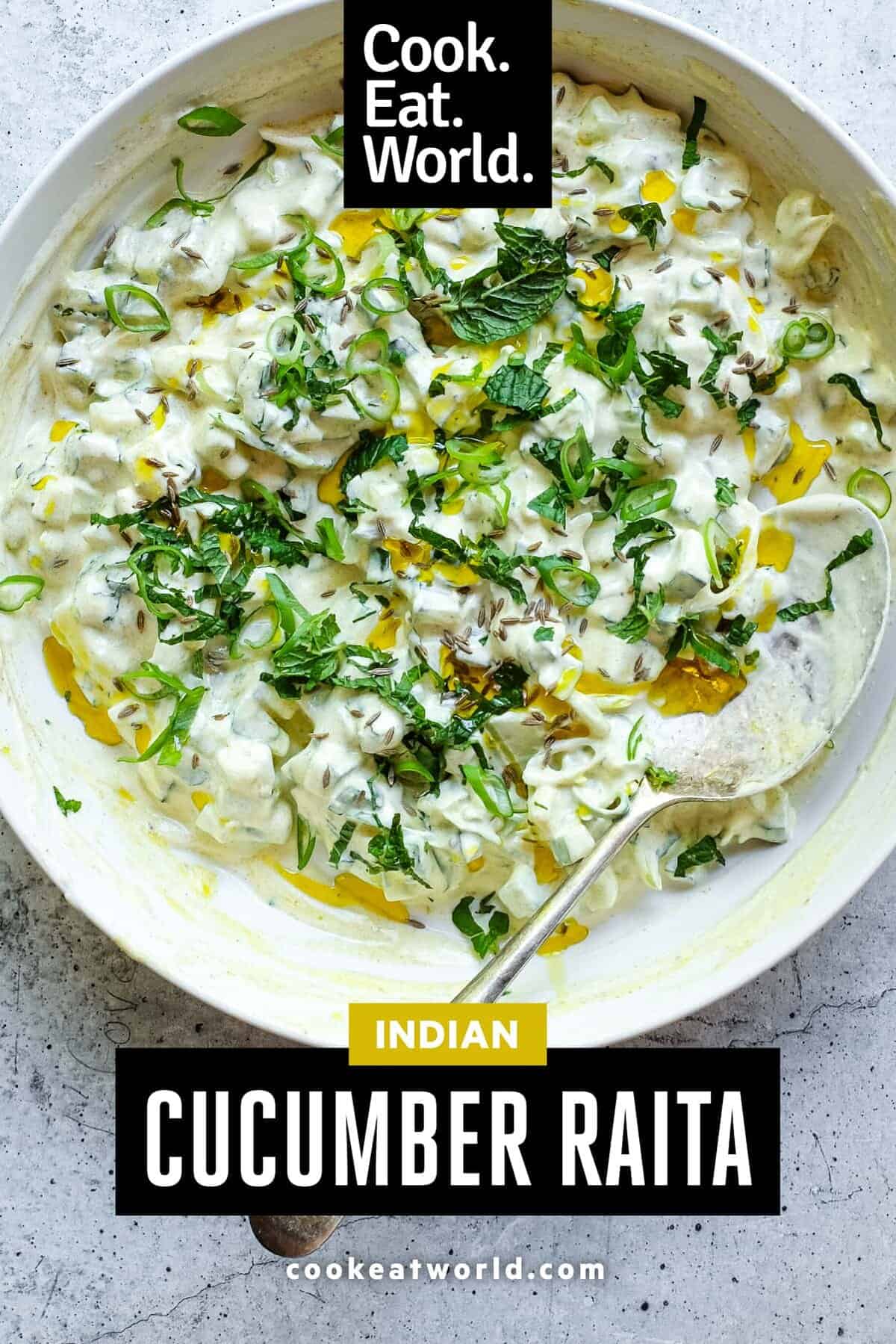 Creamy cucumber raita with yoghurt, fresh herbs and mustard oil