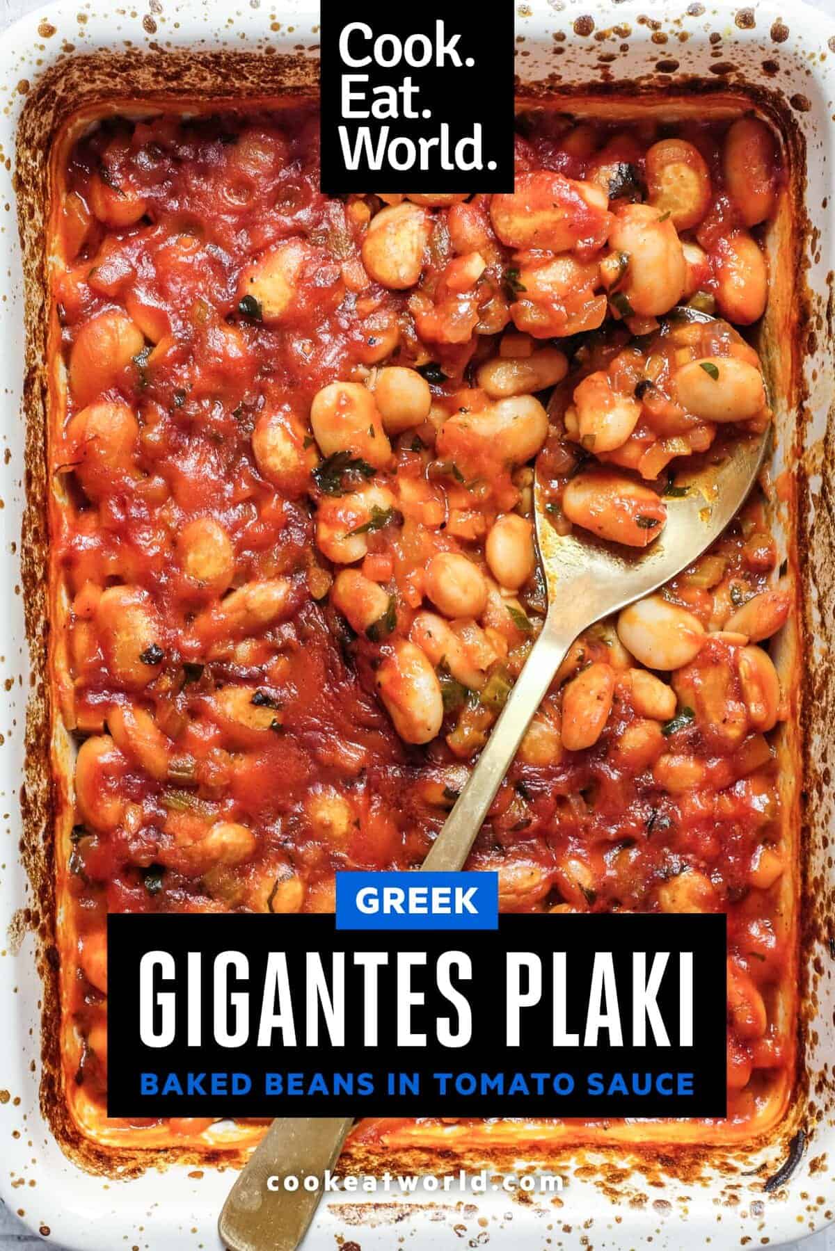 Gigantes plaki greek butter beans baked in tomato sauce with herbs.