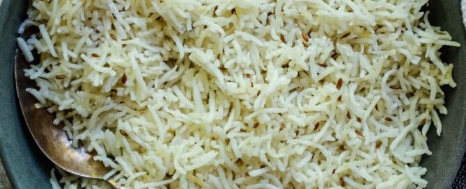 Simple Indian side dish of jeera rice with long grain basmati and spices