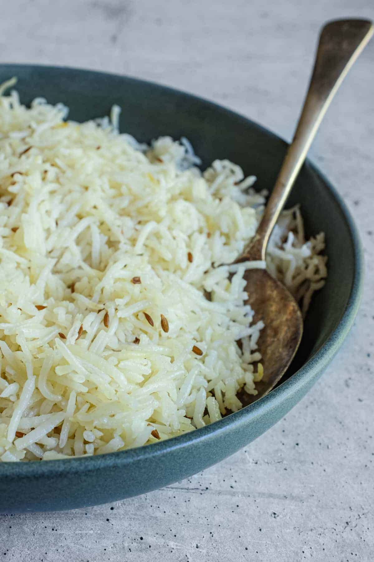 Jeera pulao style basmati rice with whole cumin seeds and aromatic spices
