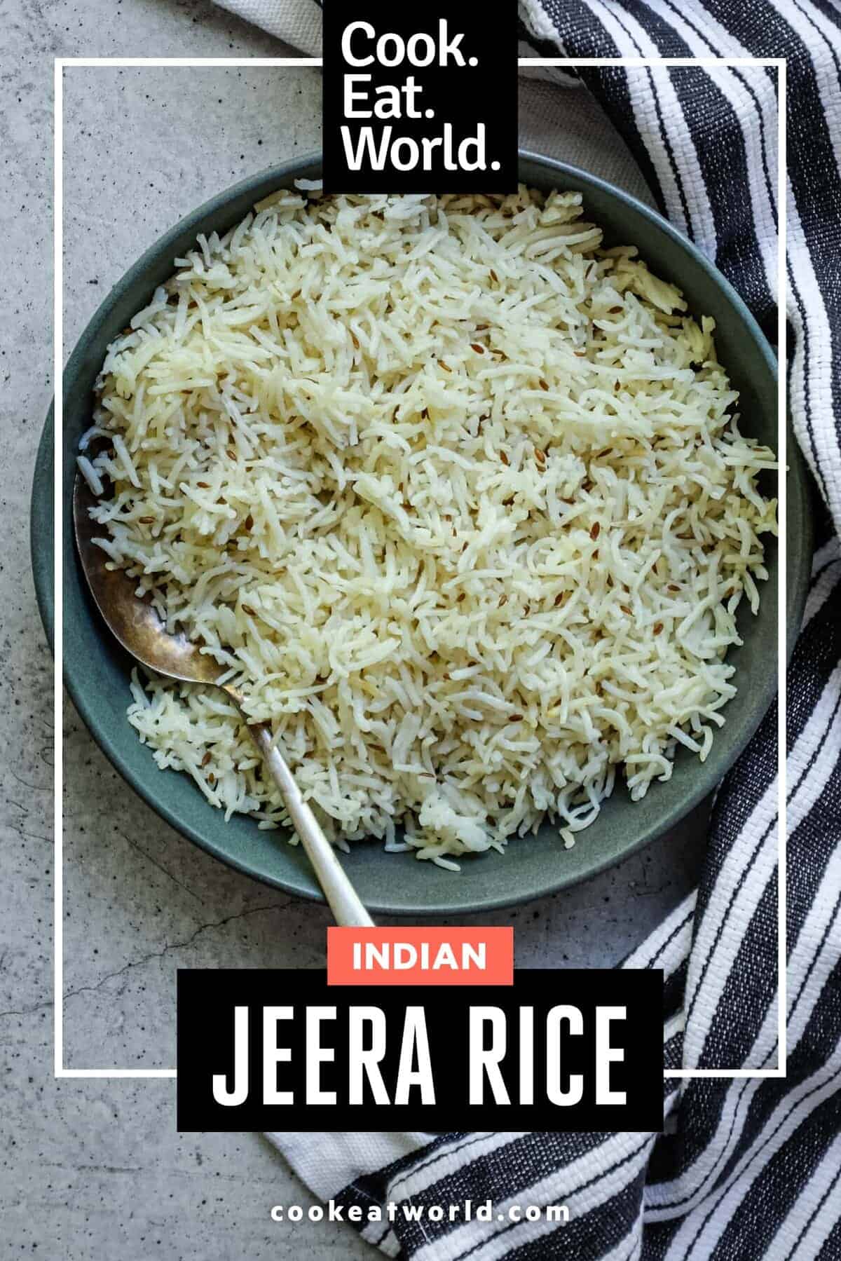 Close up of Indian cumin rice showing long, fluffy basmati grains