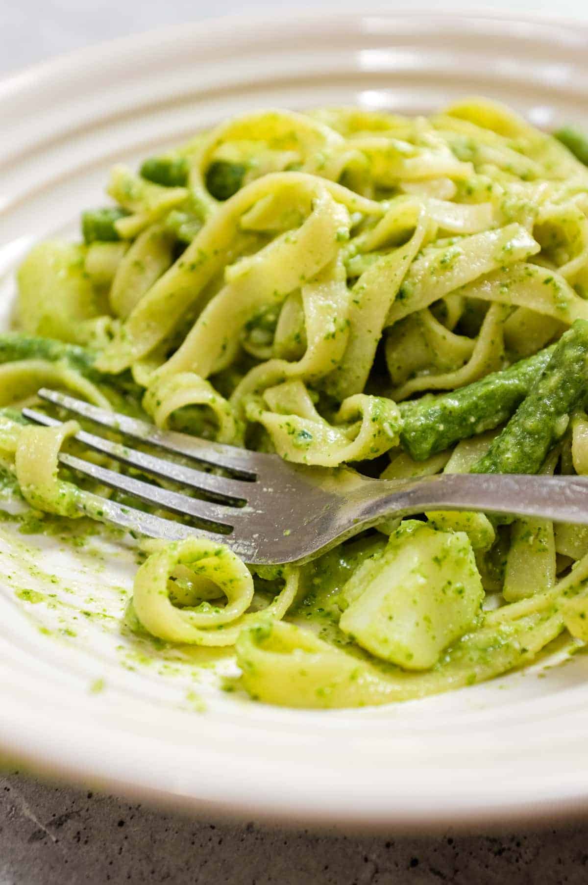 Classic Ligurian trenette al pesto with green beans and potatoes