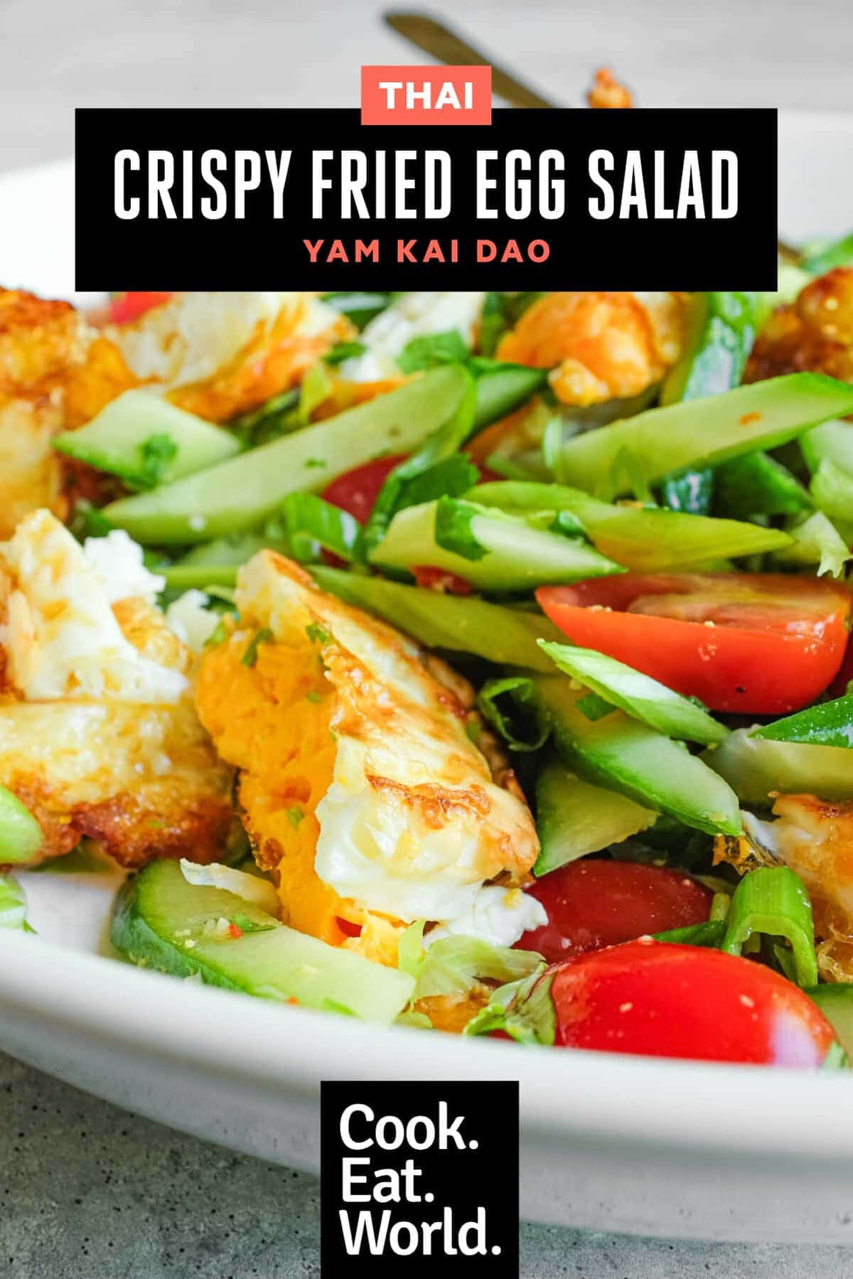 Yam kai dao with chilli, garlic and lime dressing close up