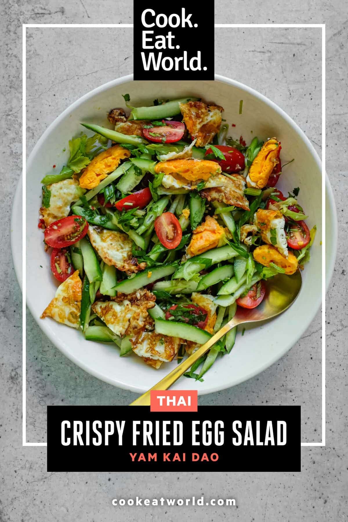 Thai fried egg salad with vibrant herbs and crisp textures