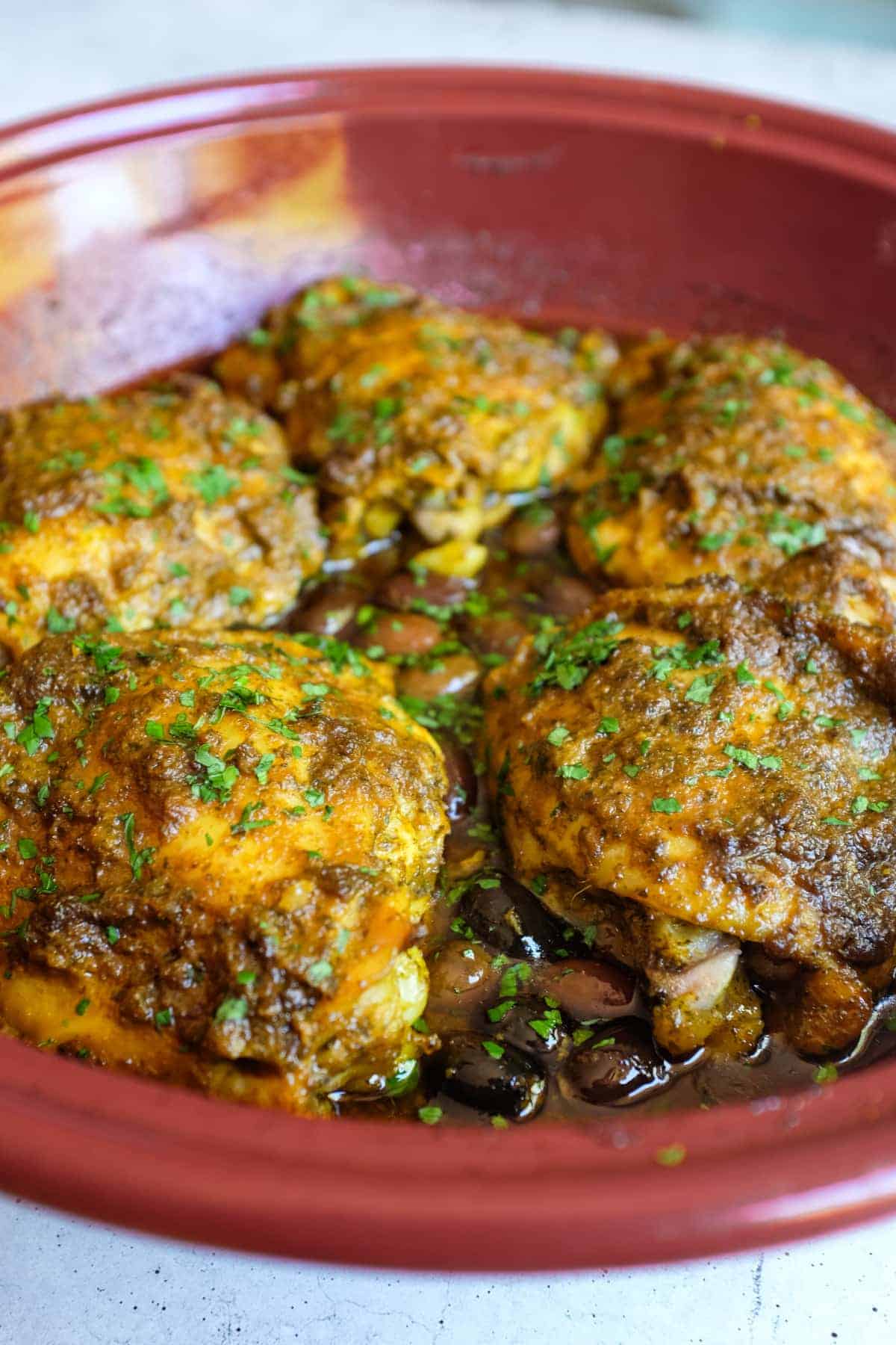 rustic chermoula chicken with thick herb sauce