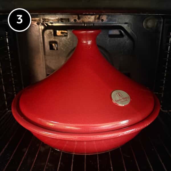 Moroccan Chermoula Chicken | cookeatworld.com A tagine in the oven for Chermoula Chicken.