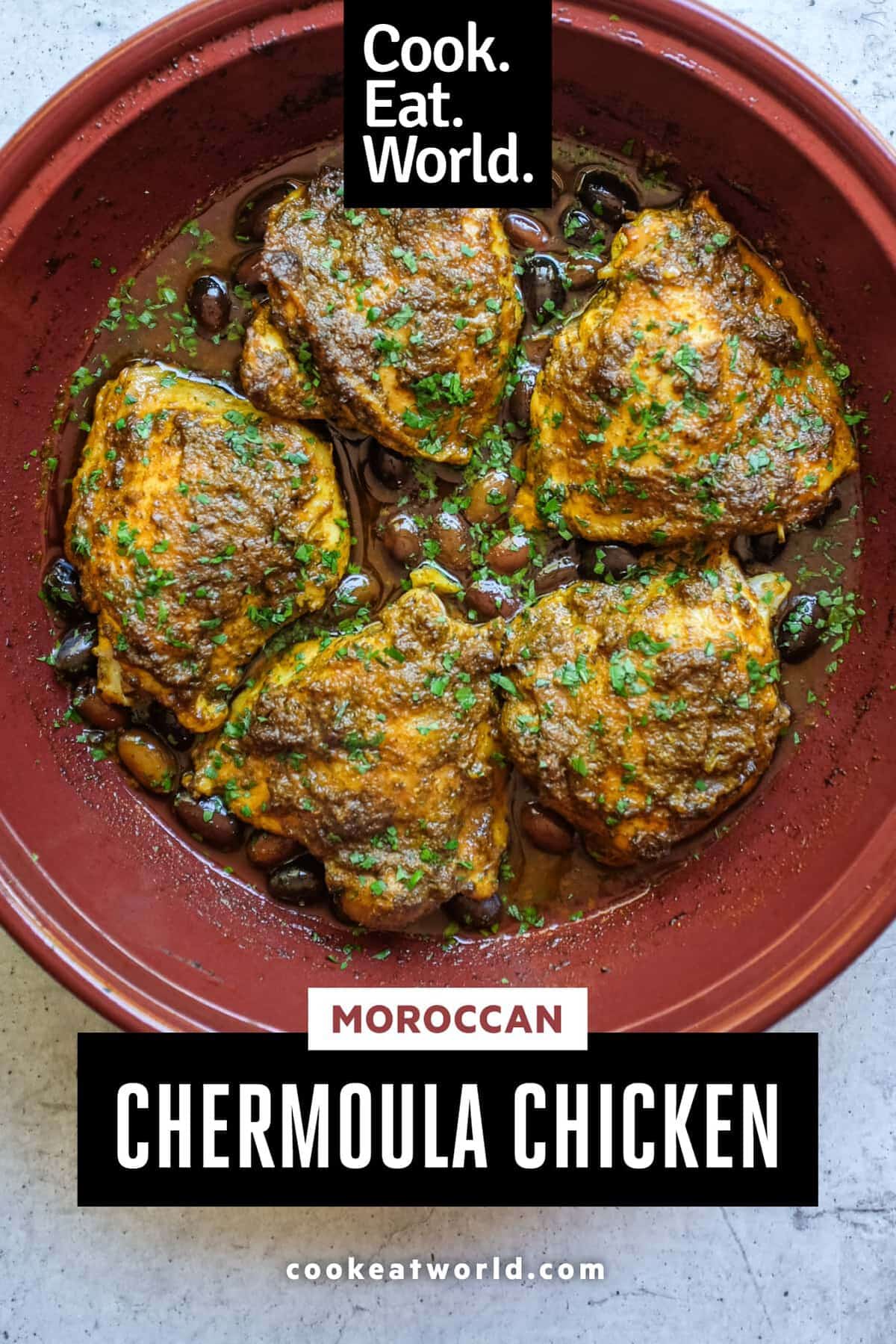 tender chermoula chicken with olives and fresh herbs