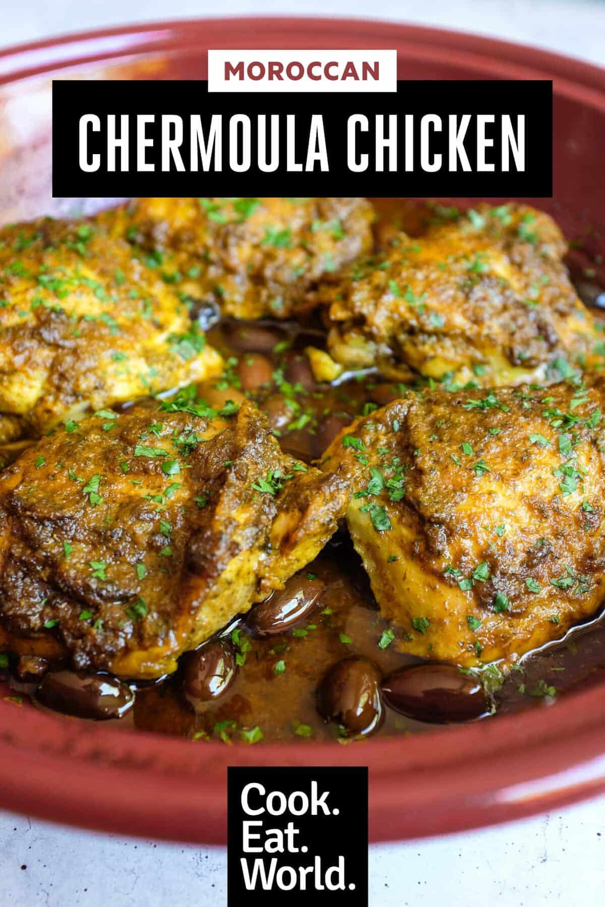 slow cooked chicken thighs in green chermoula sauce