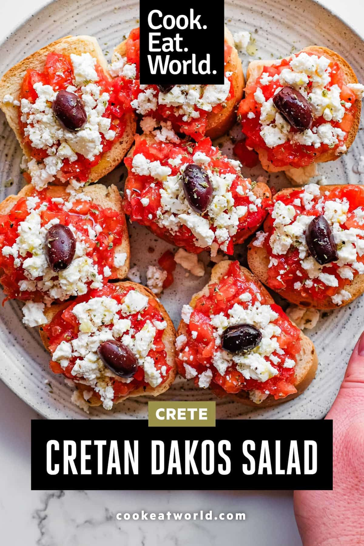Close-up of authentic dakos with grated tomato and crumbled feta