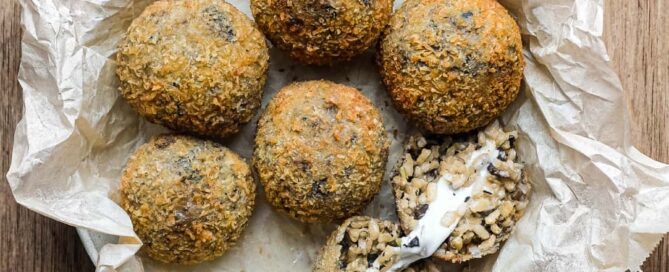 Homemade Sicilian-style mushroom arancini served as an Italian antipasti.
