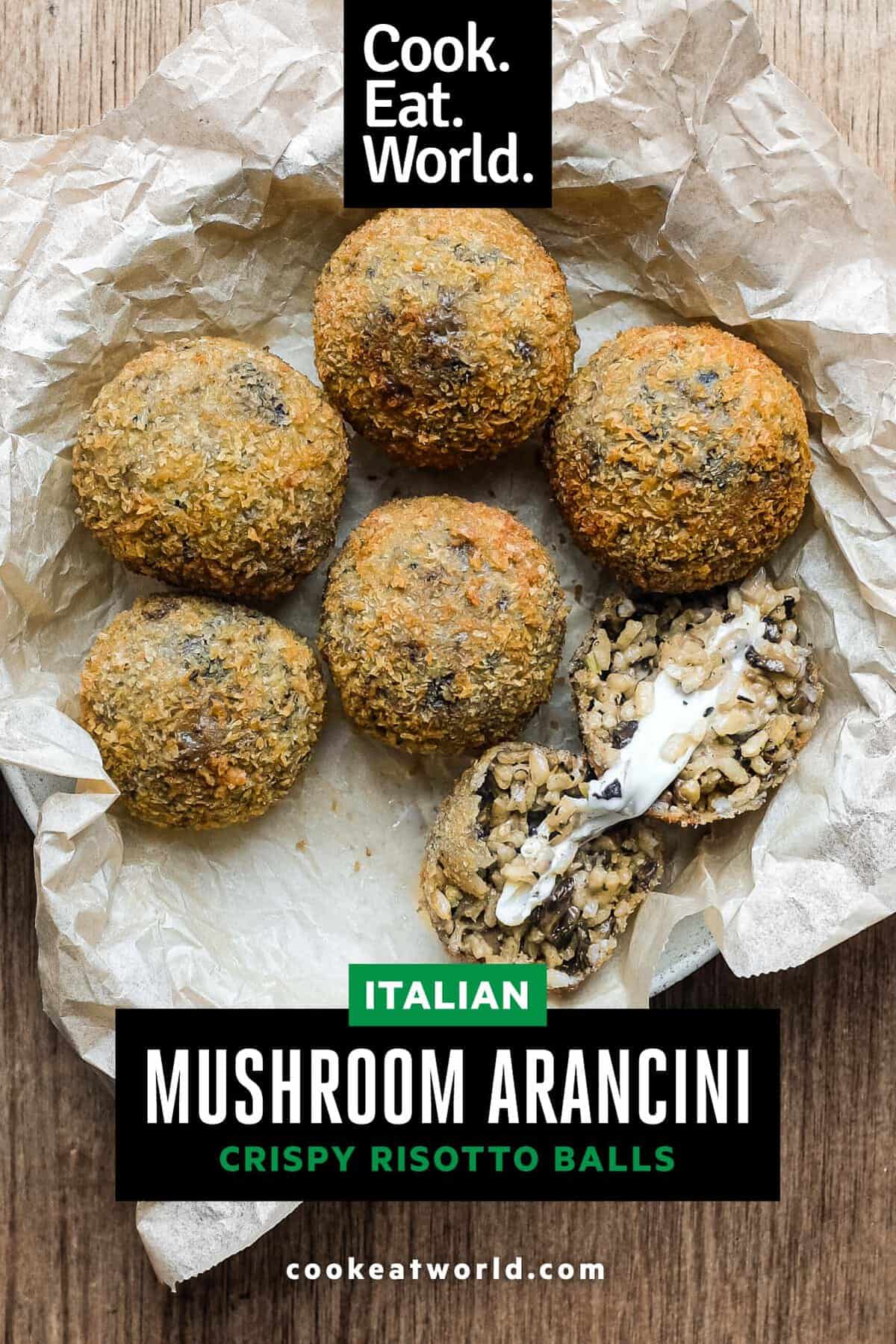 Mushroom Arancini (Crispy Italian Risotto Balls) | cookeatworld.com Freshly fried mushroom arancini made with creamy porcini mushroom risotto.