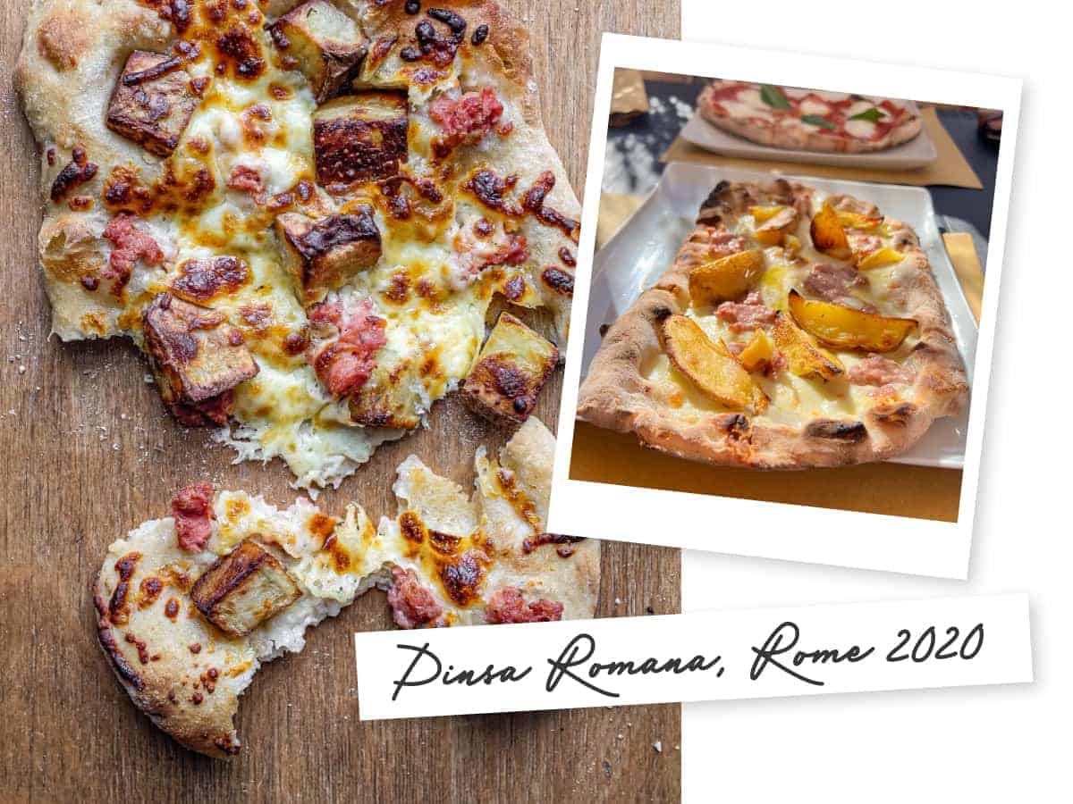 Inspiration to Recipe – Pinsa Romana | cookeatworld.com Two dishes of Pinsa Romana, one taken on holiday in Italy, the other a recipe photo from cookeatworld