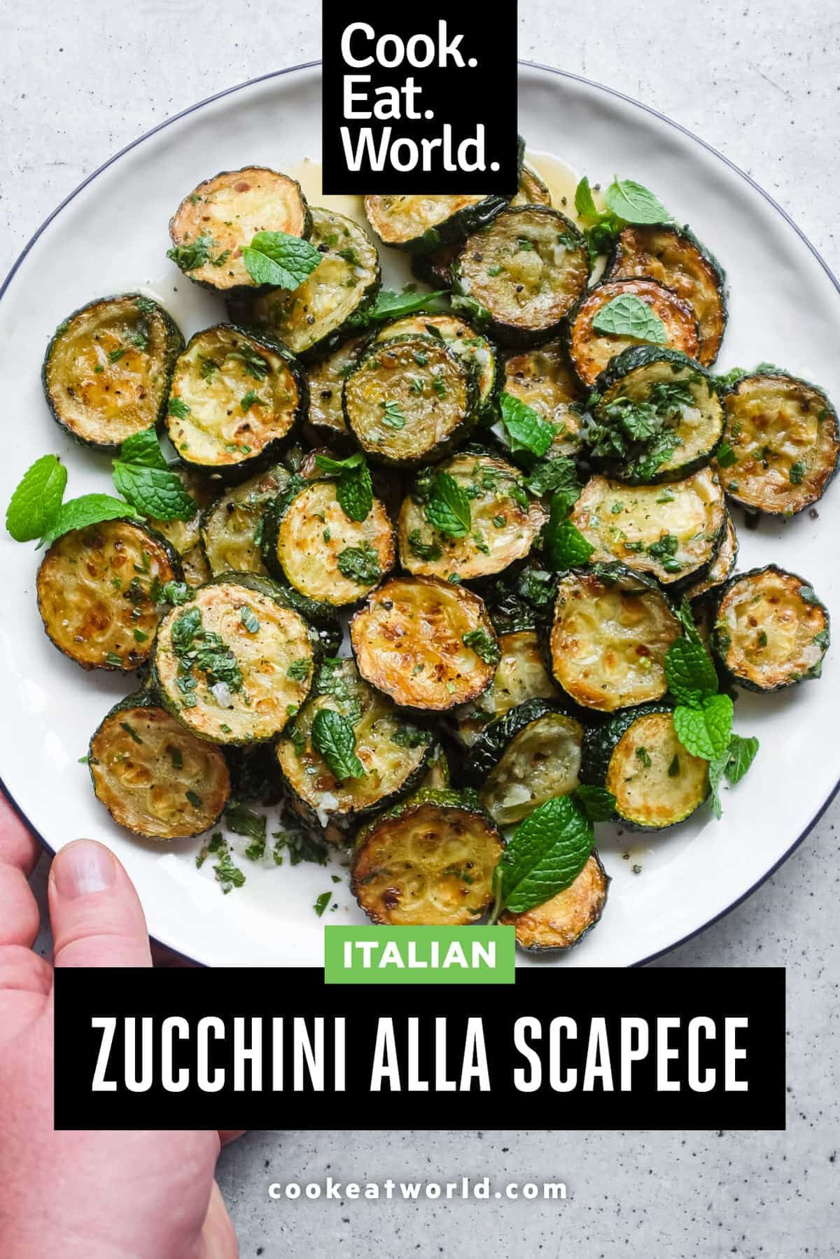 Authentic southern Italian zucchini alla scapece arranged on a serving plate with fresh herbs and olive oil.