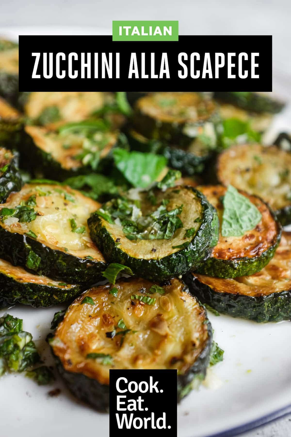Italian zucchini with mint and vinegar served as an antipasto alongside fresh Mediterranean ingredients.