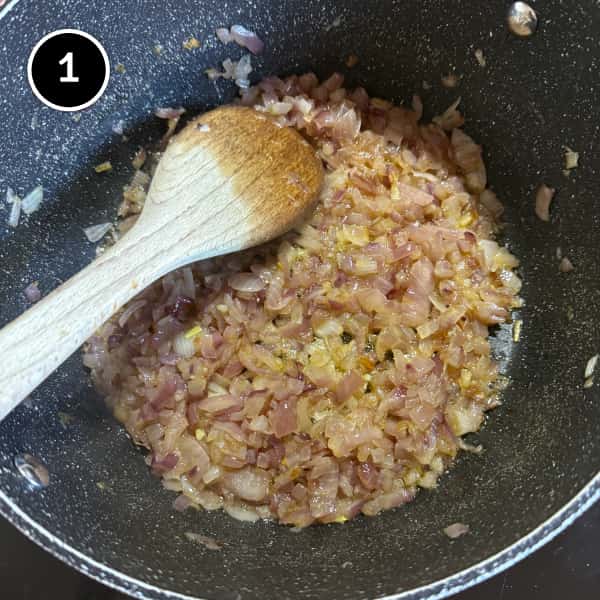 Adasi (Persian Lentil Soup) | cookeatworld.com onions caramelising for the beginning of a Persian adasi lentil soup