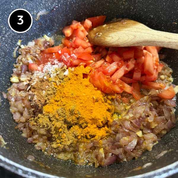 Adasi (Persian Lentil Soup) | cookeatworld.com tomato and spices are added to softened onions for Persian adasi soup