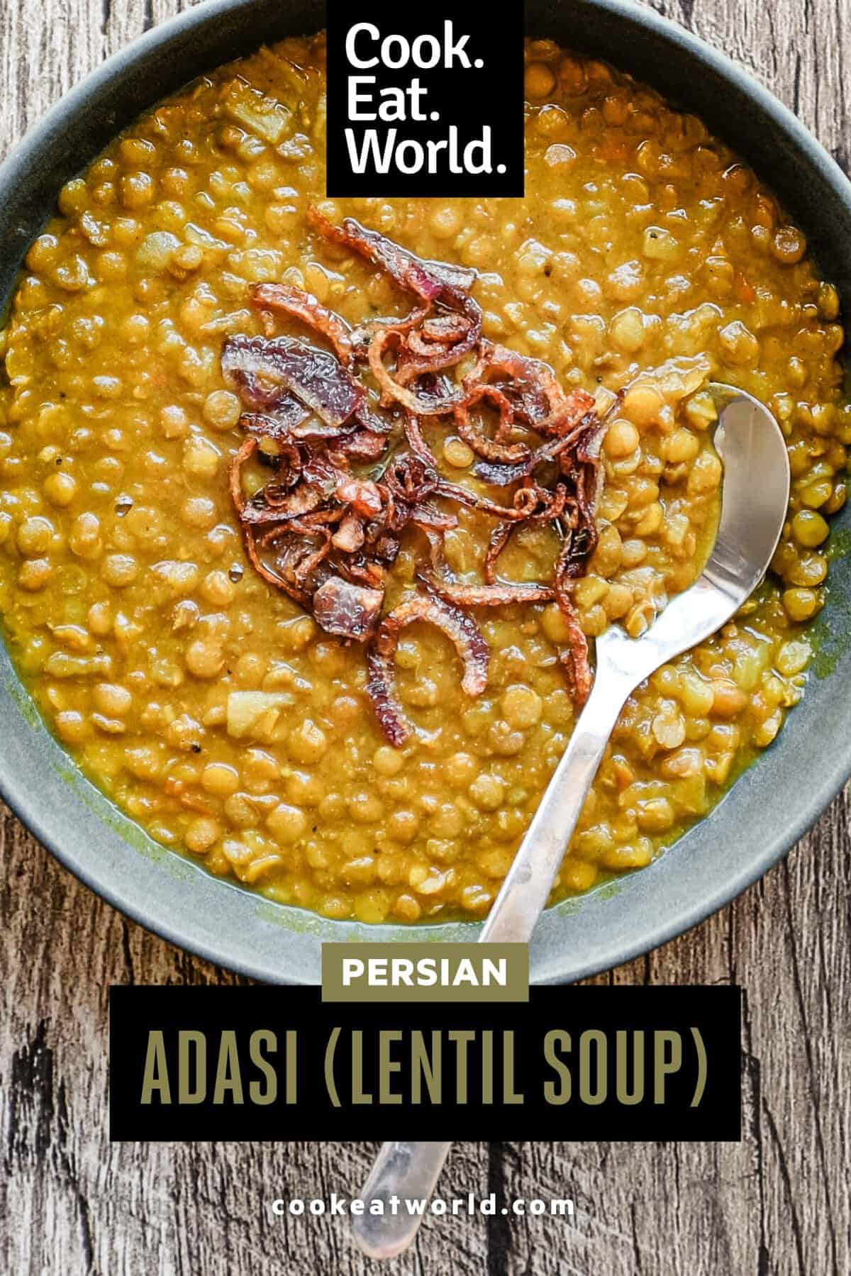 Creamy adasi soup finished with crisp onions