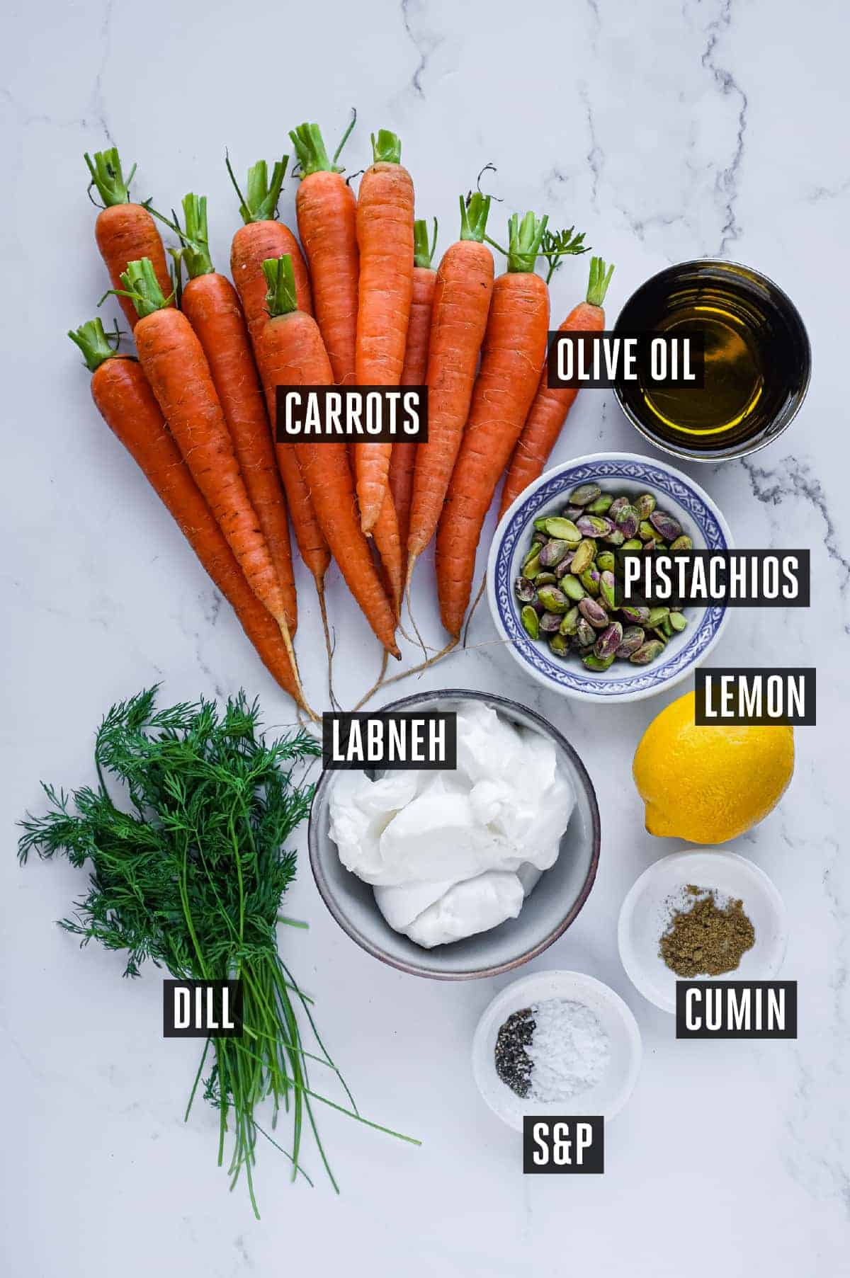 Roasted Carrots with Labneh & Pistachios | cookeatworld.com The ingredients for Roasted Carrots with Labneh & Pistachios