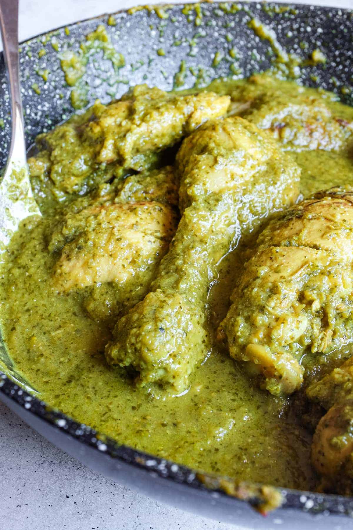 Authentic Goan Chicken Cafreal cooked with fresh herbs, green chillies and aromatic spices.