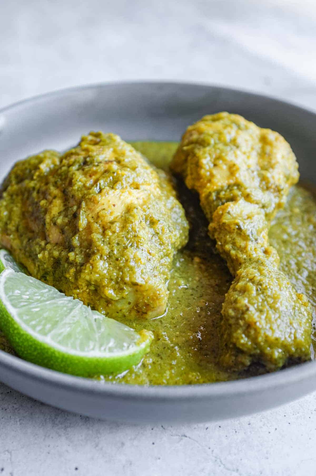 Authentic Chicken Cafreal made with bone-in chicken, herbs and warming spices.