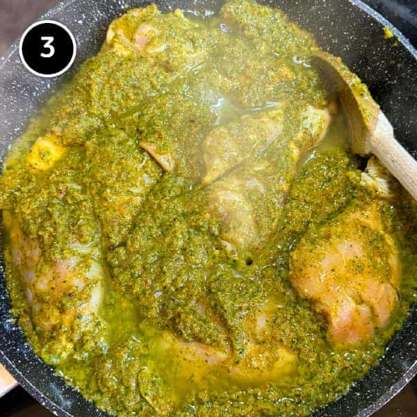 Goan Chicken Cafreal | cookeatworld.com The Goan chicken cafreal curry simmers in coconut oil