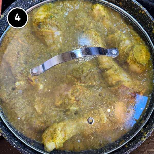 Goan Chicken Cafreal | cookeatworld.com The Goan chicken cafreal simmers with the lid on