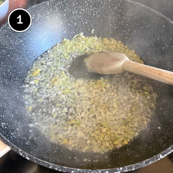 Vietnamese Crab Fried Rice | cookeatworld.com Ginger, garlic and spring onion frying in a hot wok