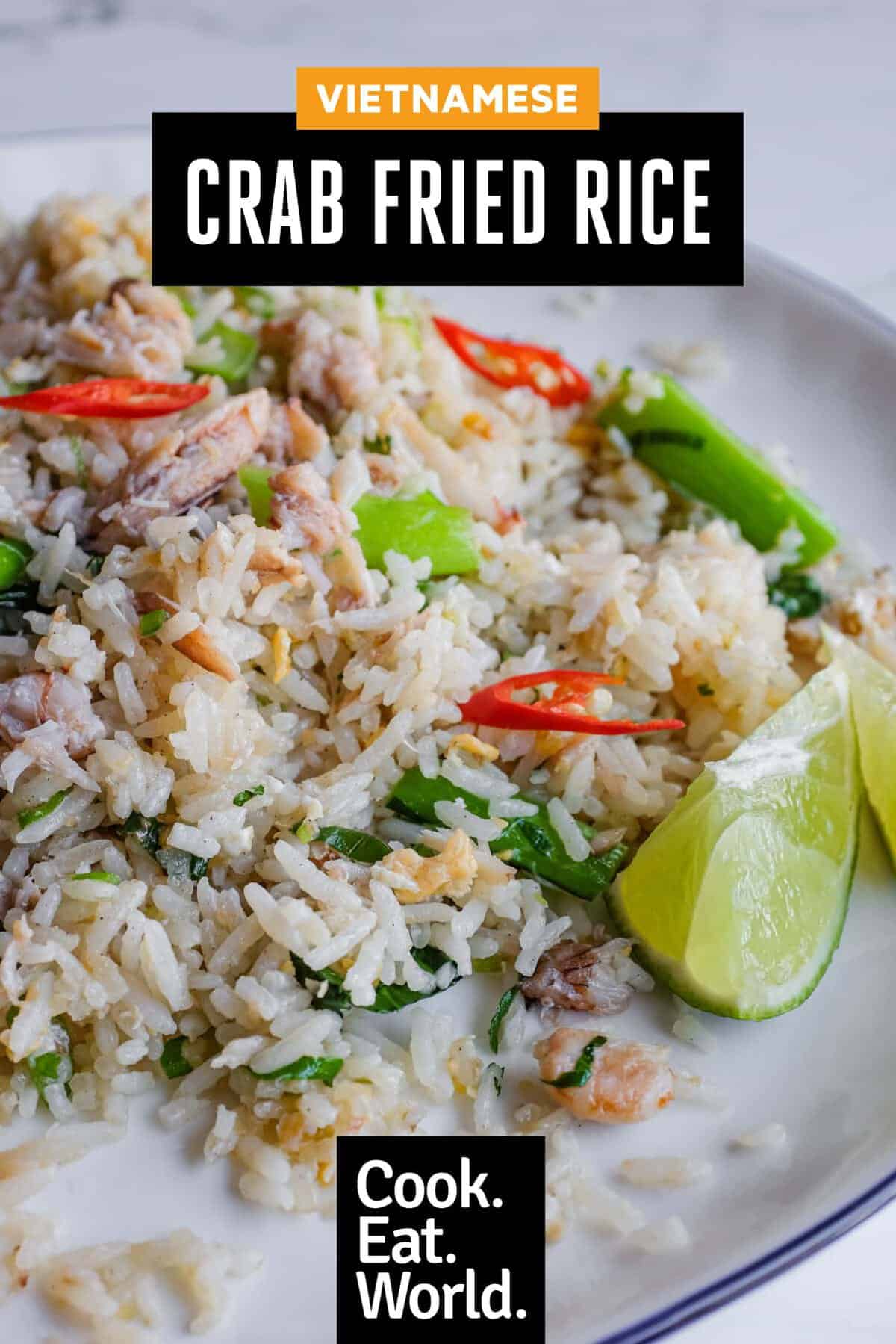 Close-up of sweet crabmeat, jasmine rice and scrambled egg in Vietnamese fried rice
