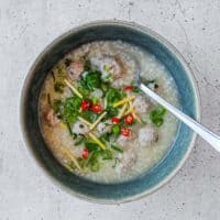 Comforting bowl of khao tom moo served as a traditional Thai-style breakfast