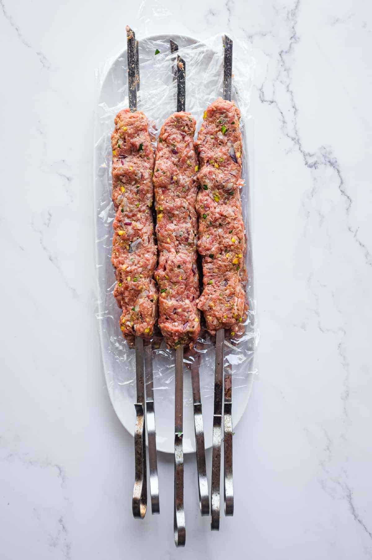 Turkish Lamb & Pistachio Kebab (Antep Kebabı) | cookeatworld.com Turkish Lamb & Pistachio Kebabs (Antep Kebabı) before being chilled