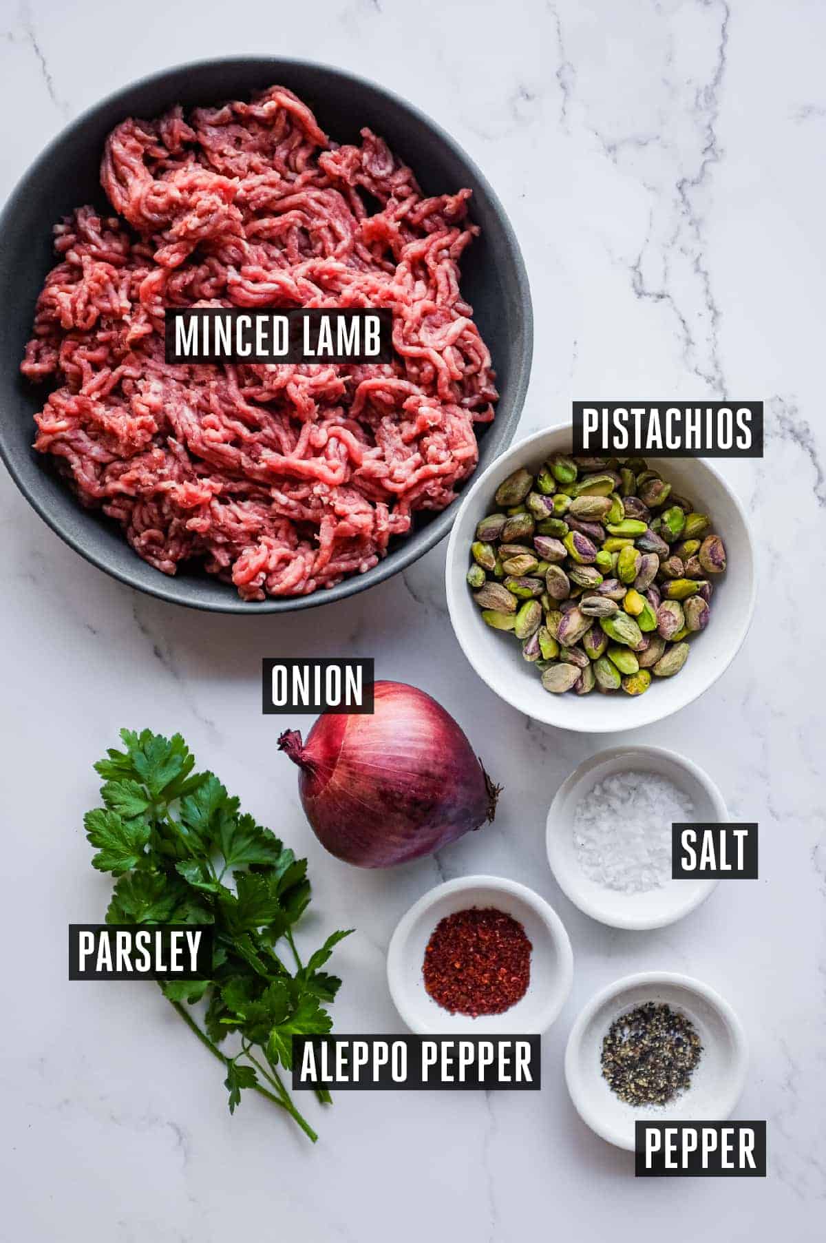 Turkish Lamb & Pistachio Kebab (Antep Kebabı) | cookeatworld.com The ingredients for Turkish Lamb & Pistachio Kebabs (Antep Kebabı)