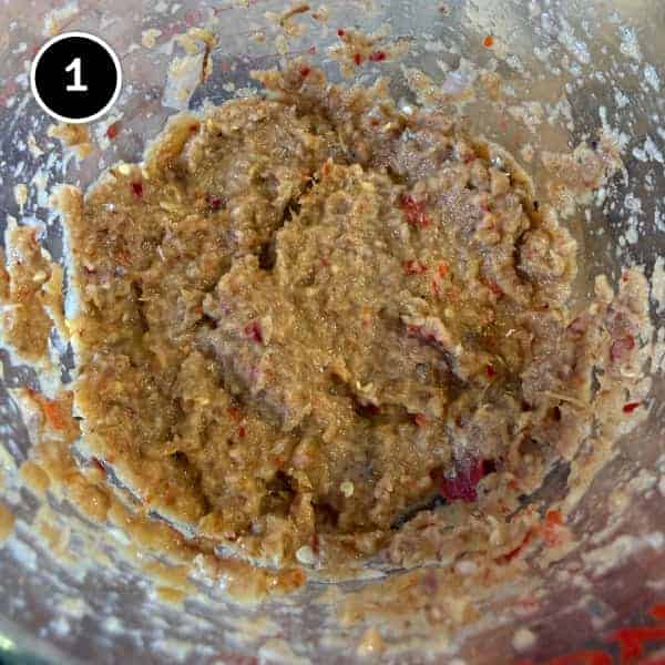 Nasi Goreng Kampung (Malaysian Fried Rice) | cookeatworld.com Homemade spice paste for nasi goreng kampung with chilli, garlic and shallots