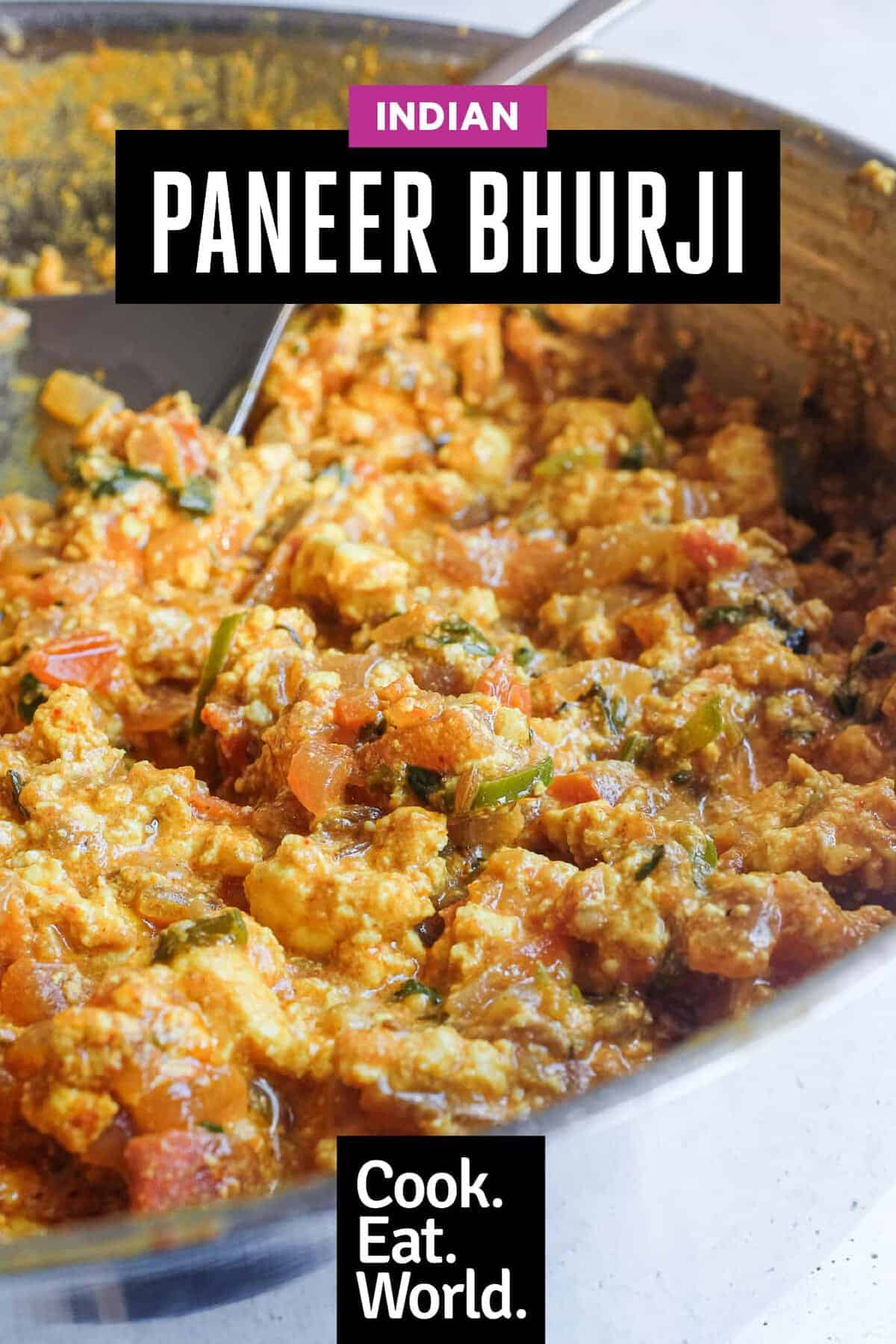 Vegetarian Paneer Bhurji with crumbled paneer, tomatoes and aromatic Indian spices.