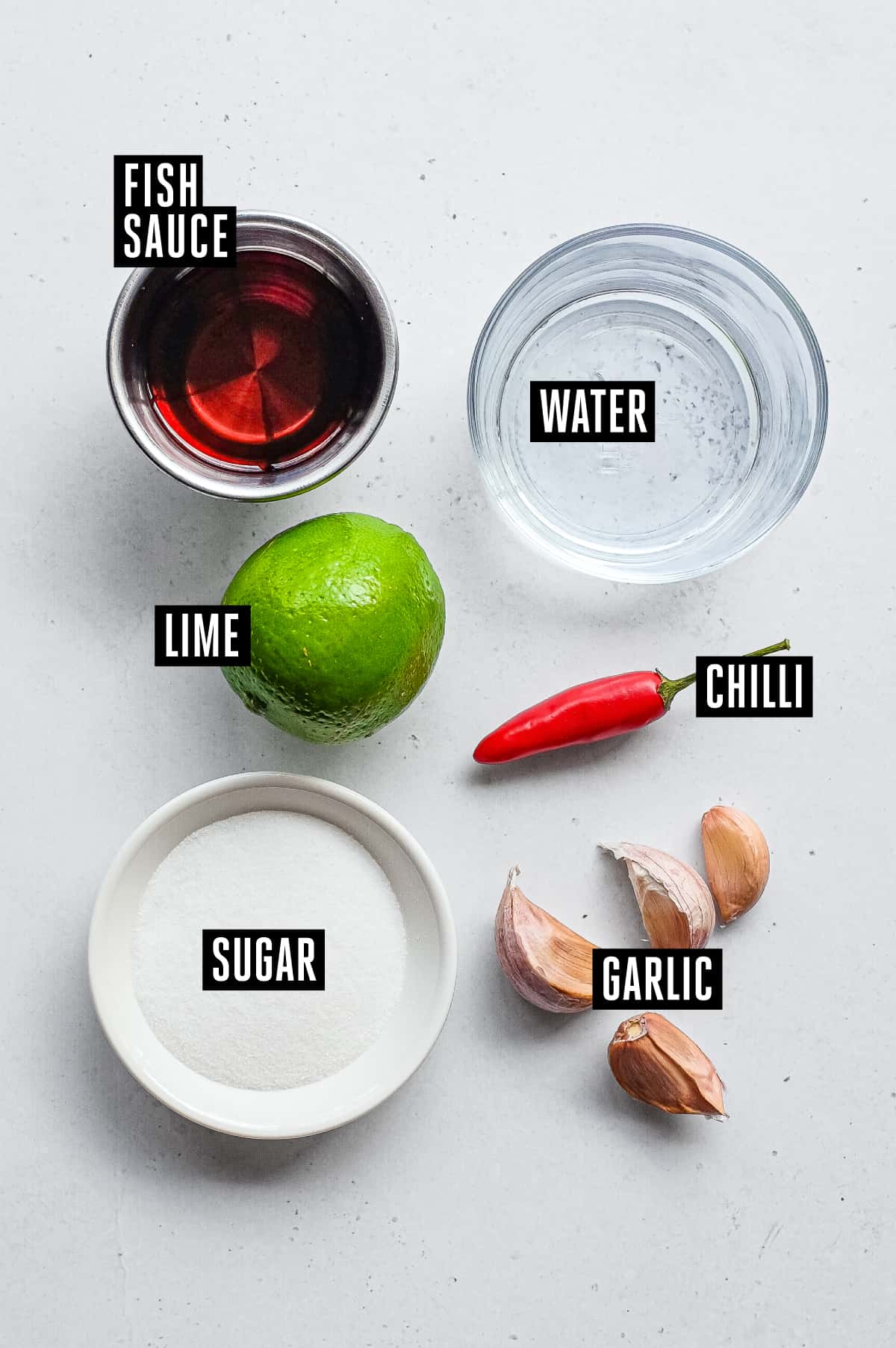 Nước chấm (Vietnamese Dipping Sauce) | cookeatworld.com Ingredients arranged for an easy Vietnamese nuoc cham recipe