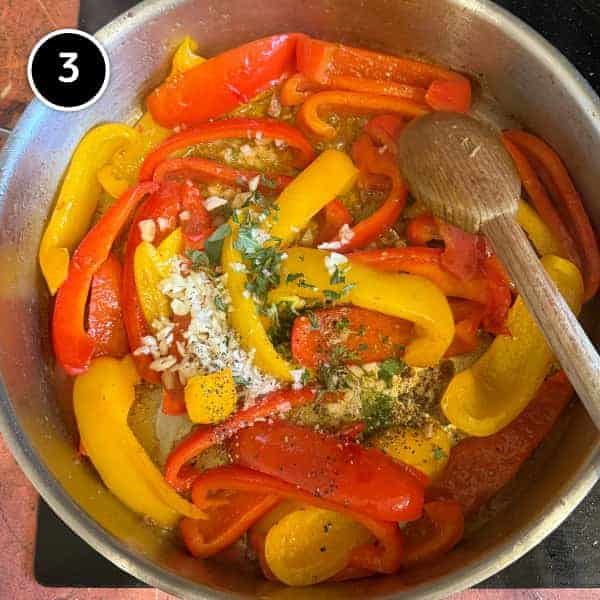 Roman Chicken (Pollo Alla Romana) | cookeatworld.com Sauteed peppers for Pollo Alla Romana