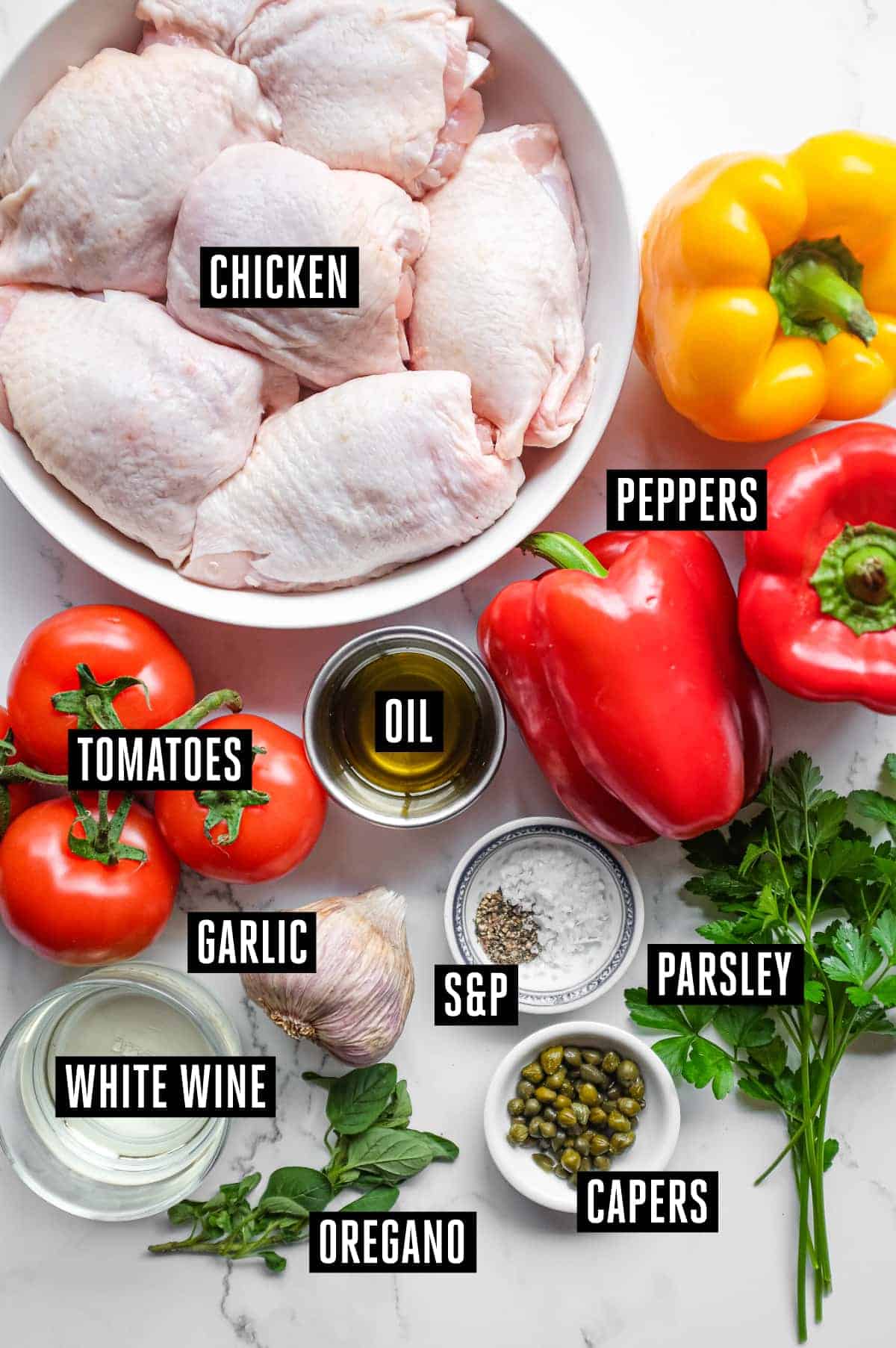 Roman Chicken (Pollo Alla Romana) | cookeatworld.com The assembled ingredients for Pollo Alla Romana