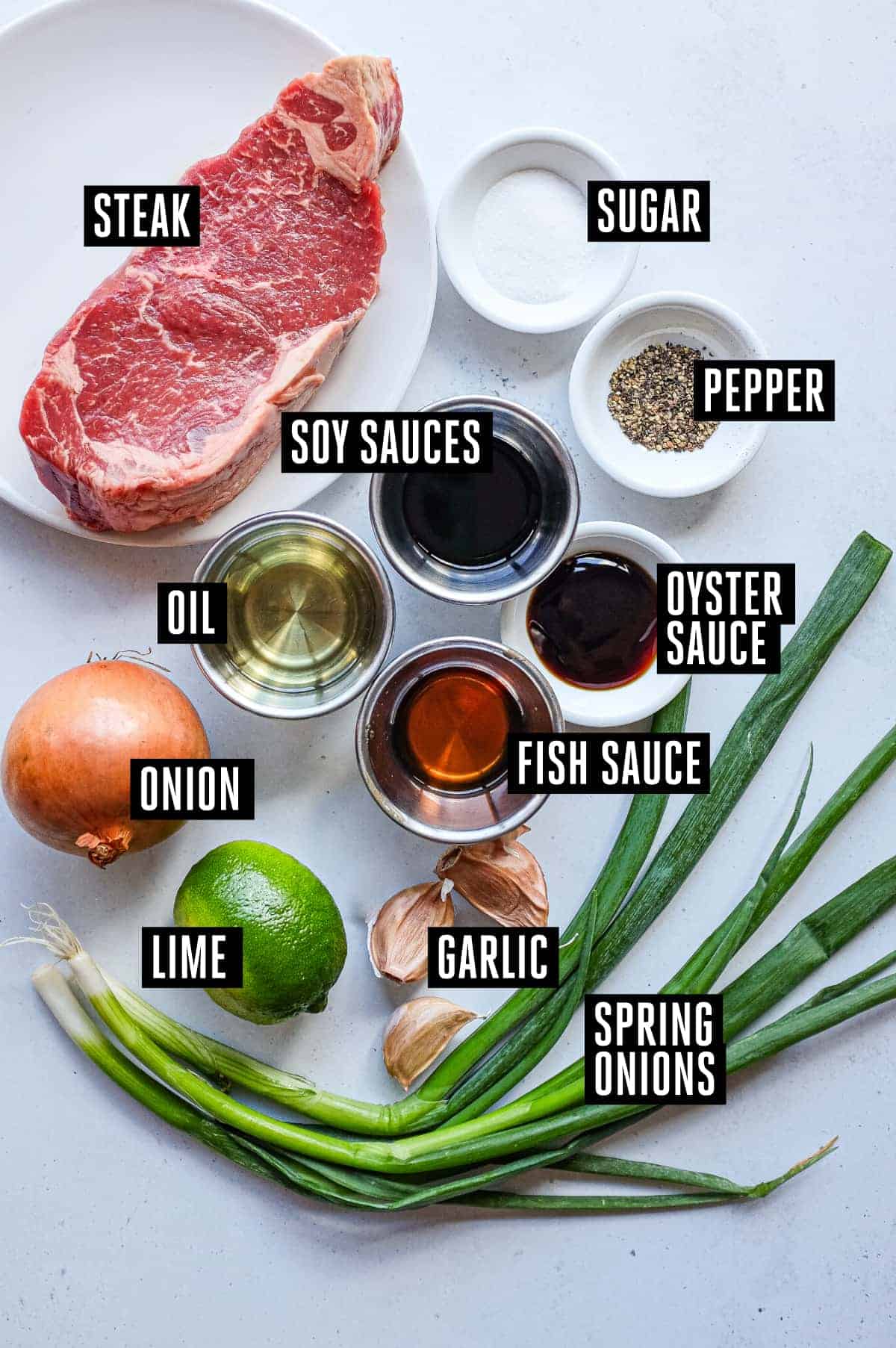 Vietnamese Shaking Beef (Bò Lúc Lắc) | cookeatworld.com The ingredients for Vietnamese SHaking Beef (Bò Lúc Lắc)
